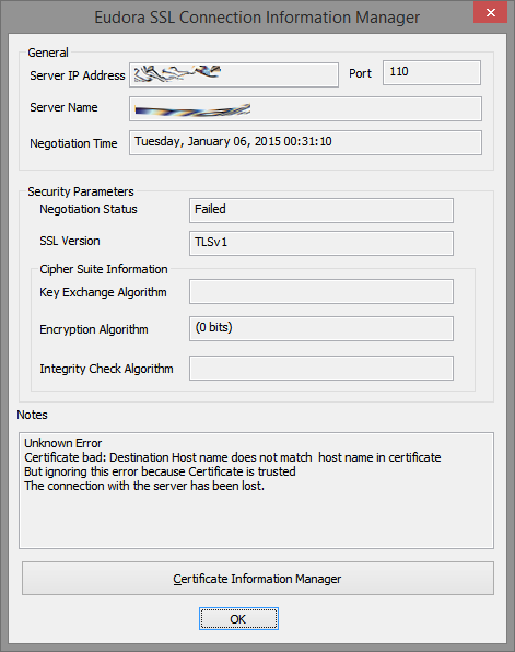Eudora SSL Connection Information Manager