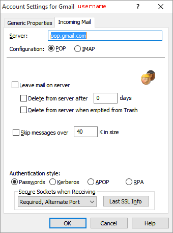 The account settings panel for the Persona that rejected the certificate.