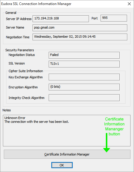 eudora avast certificate error